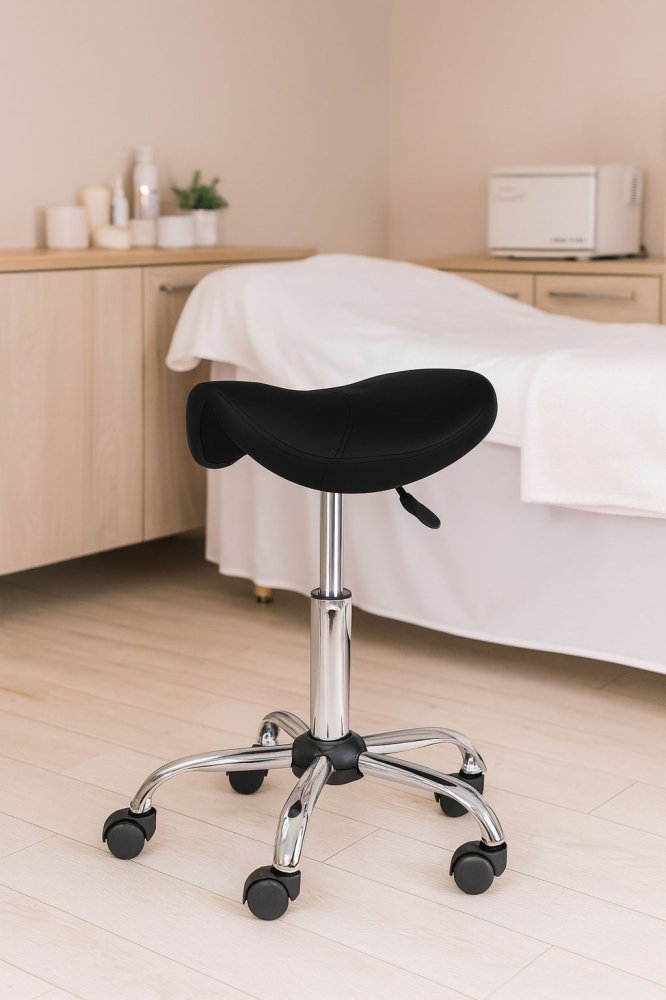 ModernHome Adjustable Swivel Saddle Stool on Wheels, Black (2)
