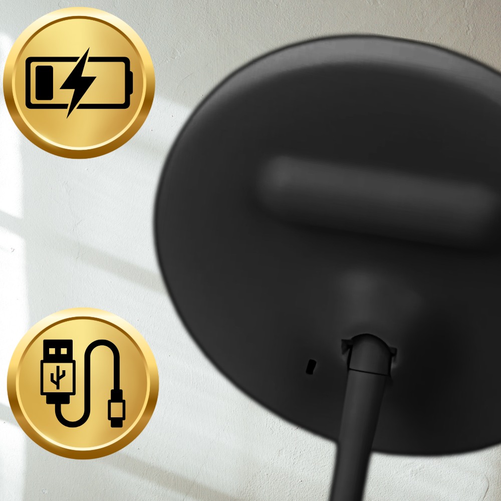 Round LED Makeup Mirror with 3 Light Modes, Black (3)