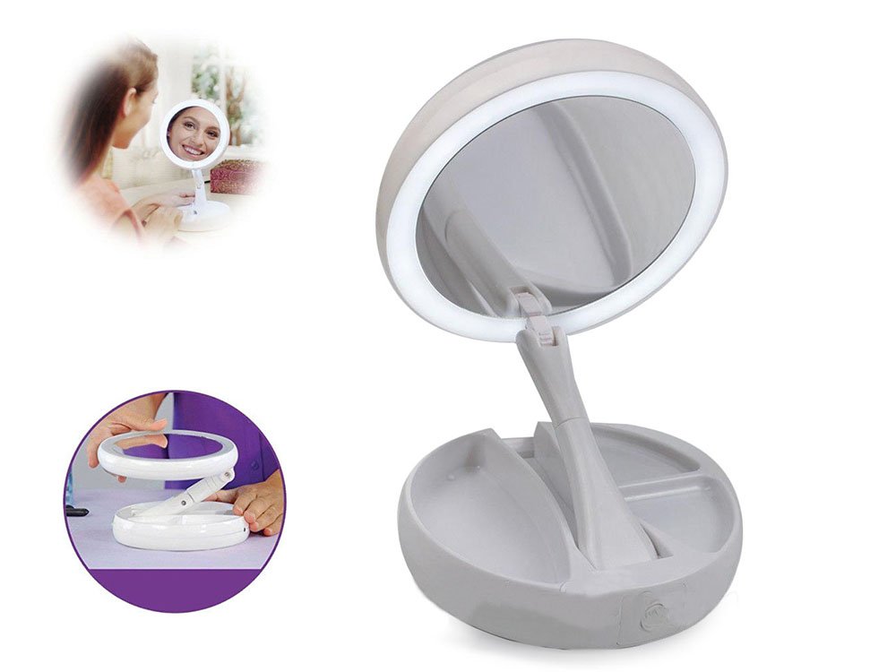 Magnifying Table Makeup Mirror with LED Light Foldable (4)