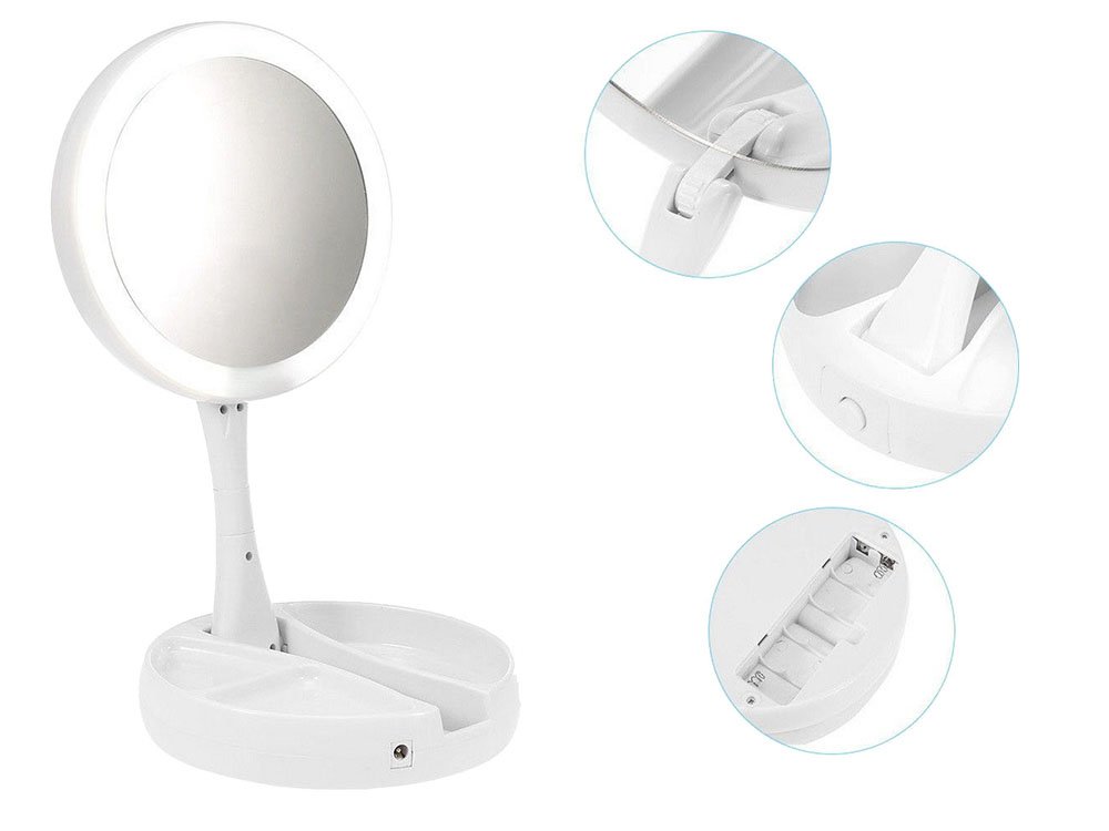 Magnifying Table Makeup Mirror with LED Light Foldable (5)