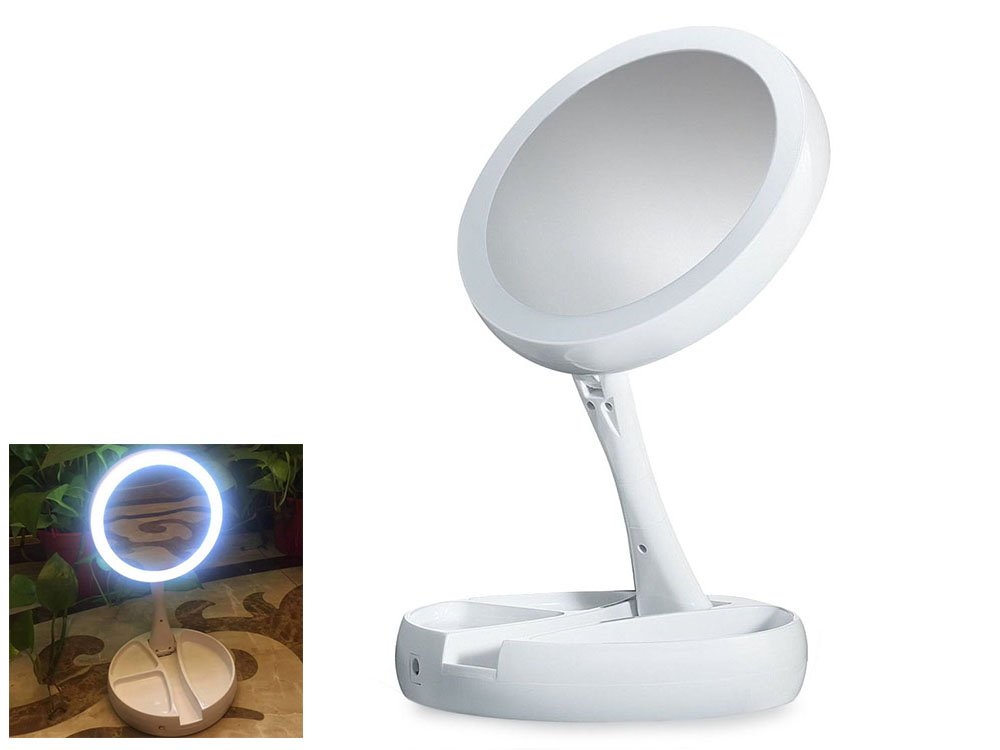 Magnifying Table Makeup Mirror with LED Light Foldable (7)