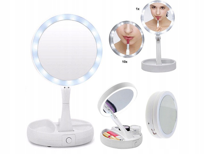 Magnifying Table Makeup Mirror with LED Light Foldable (9)
