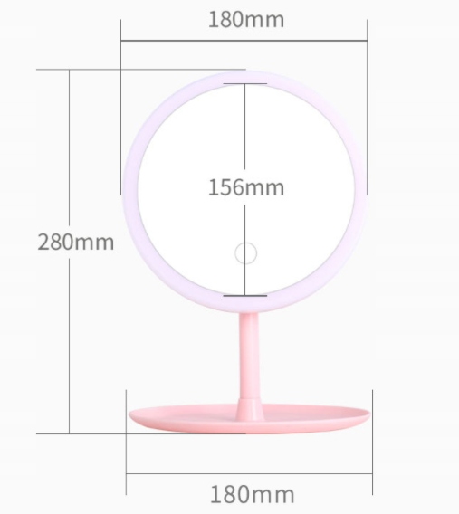 Round Make-up Table Mirror with LED Lighting, Pink (4)