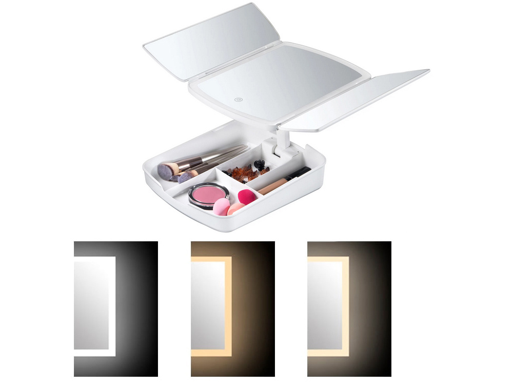 Folding LED Light Makeup Mirror Table Desk Cosmetic Vanity Mirror, White (4)