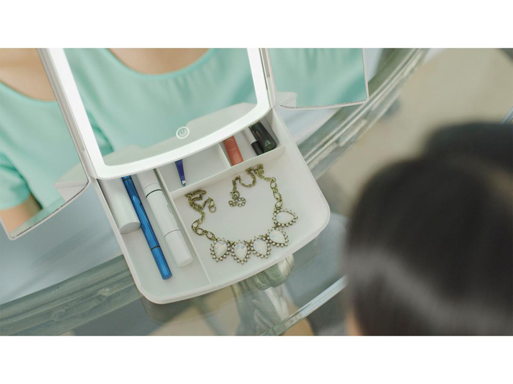 Folding LED Light Makeup Mirror Table Desk Cosmetic Vanity Mirror, White (7)