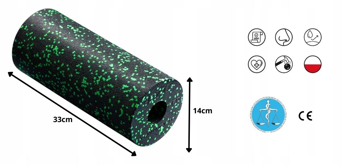 4FIZJO PRO+ Yoga Fitness Massage Foam Roller 33cm, Black/Green (6)