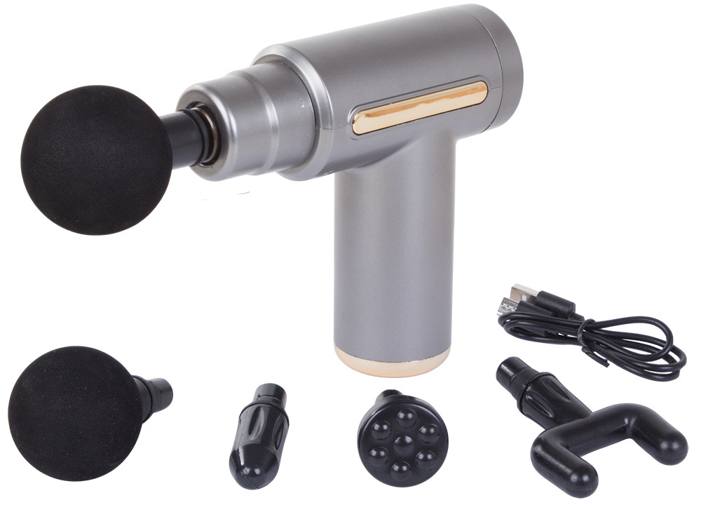 Relaxing Mini Muscle Massager Gun with 4 Nozzles Wireless Massage Device, Silver (0)
