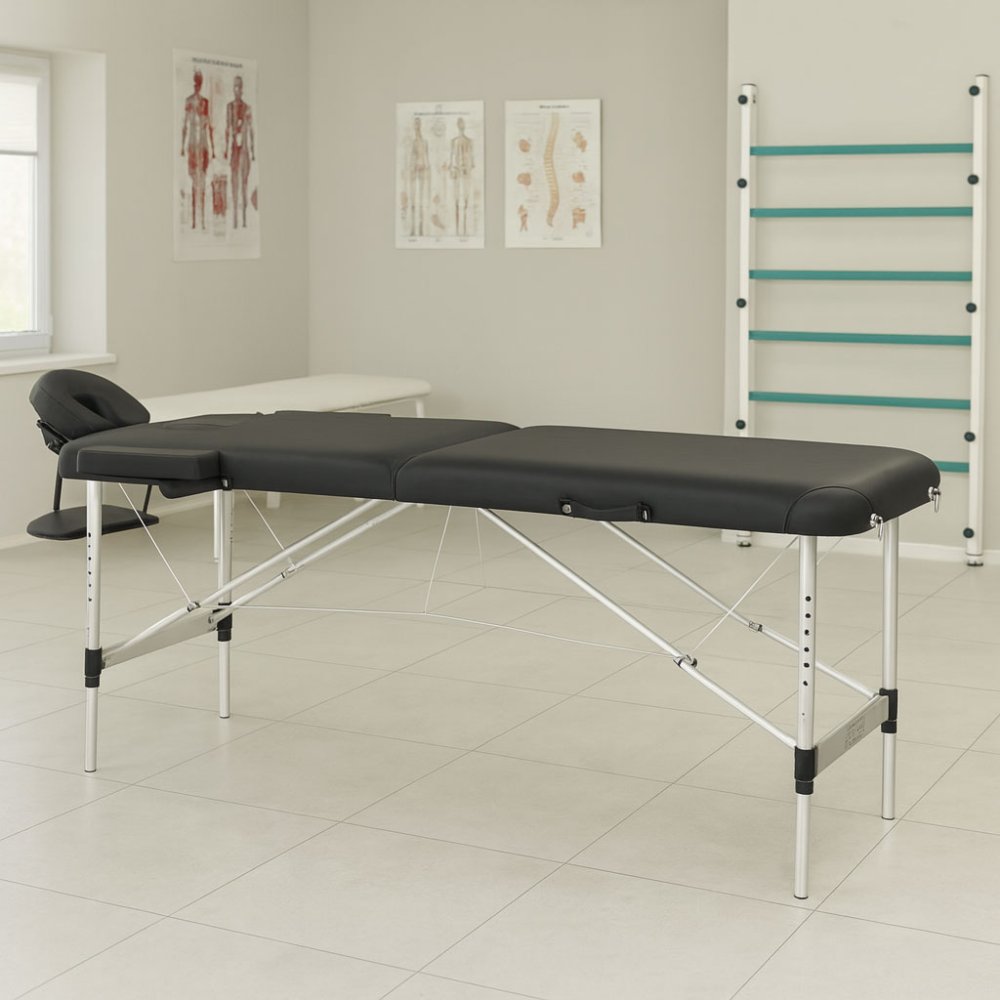 ModernHome Portable 2-Section Aluminum Massage Table with Carry Case, Black (0)