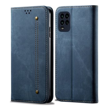 Xiaomi Mi 10 Lite Retro Style Jeans Cloth Case Cover with Card Slots, Blue