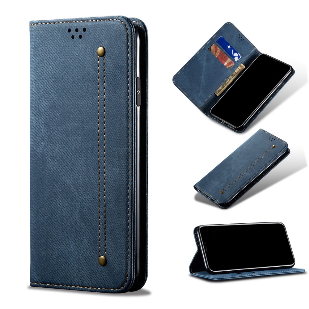 Xiaomi Mi 10 Lite Retro Style Jeans Cloth Case Cover with Card Slots, Blue (0)