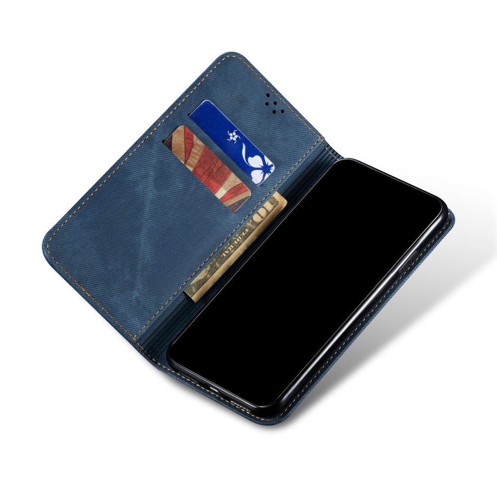 Xiaomi Mi 10 Lite Retro Style Jeans Cloth Case Cover with Card Slots, Blue (2)