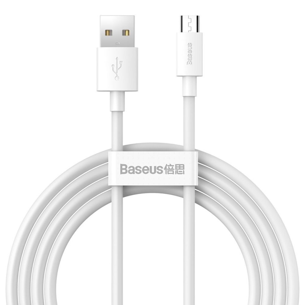 Micro USB Cable Set Baseus Simple Wisdom 2.1A 1.5m White 2-Pack (0)