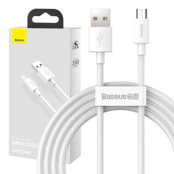 Micro USB Cable Set Baseus Simple Wisdom 2.1A 1.5m White 2-Pack
