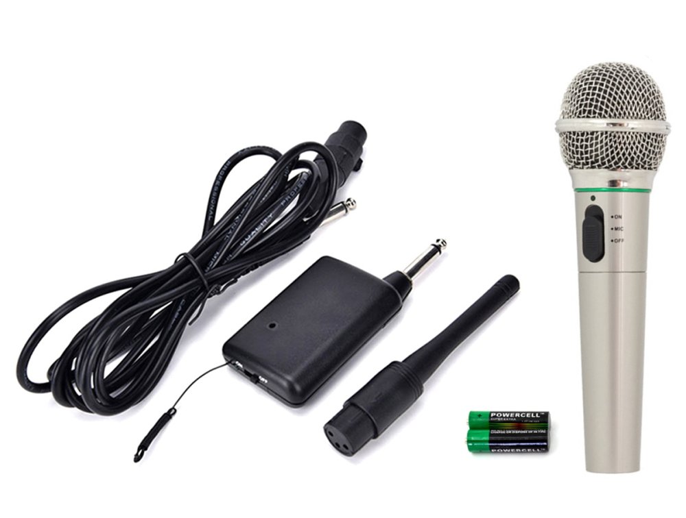 Wireless and Wired Microphone with FM Receiver, Silver (0)