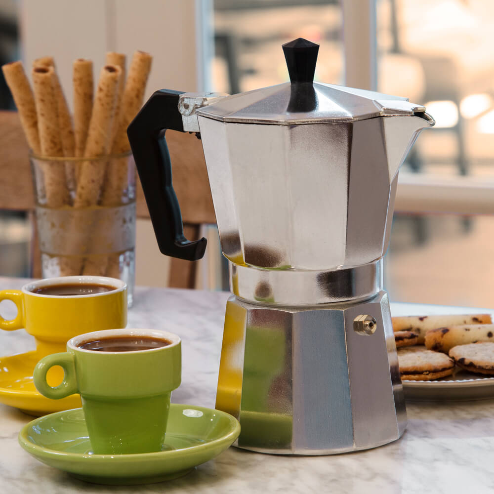 Moka Pot Espresso Coffee Maker 300ml - 6 Cup, Silver (0)