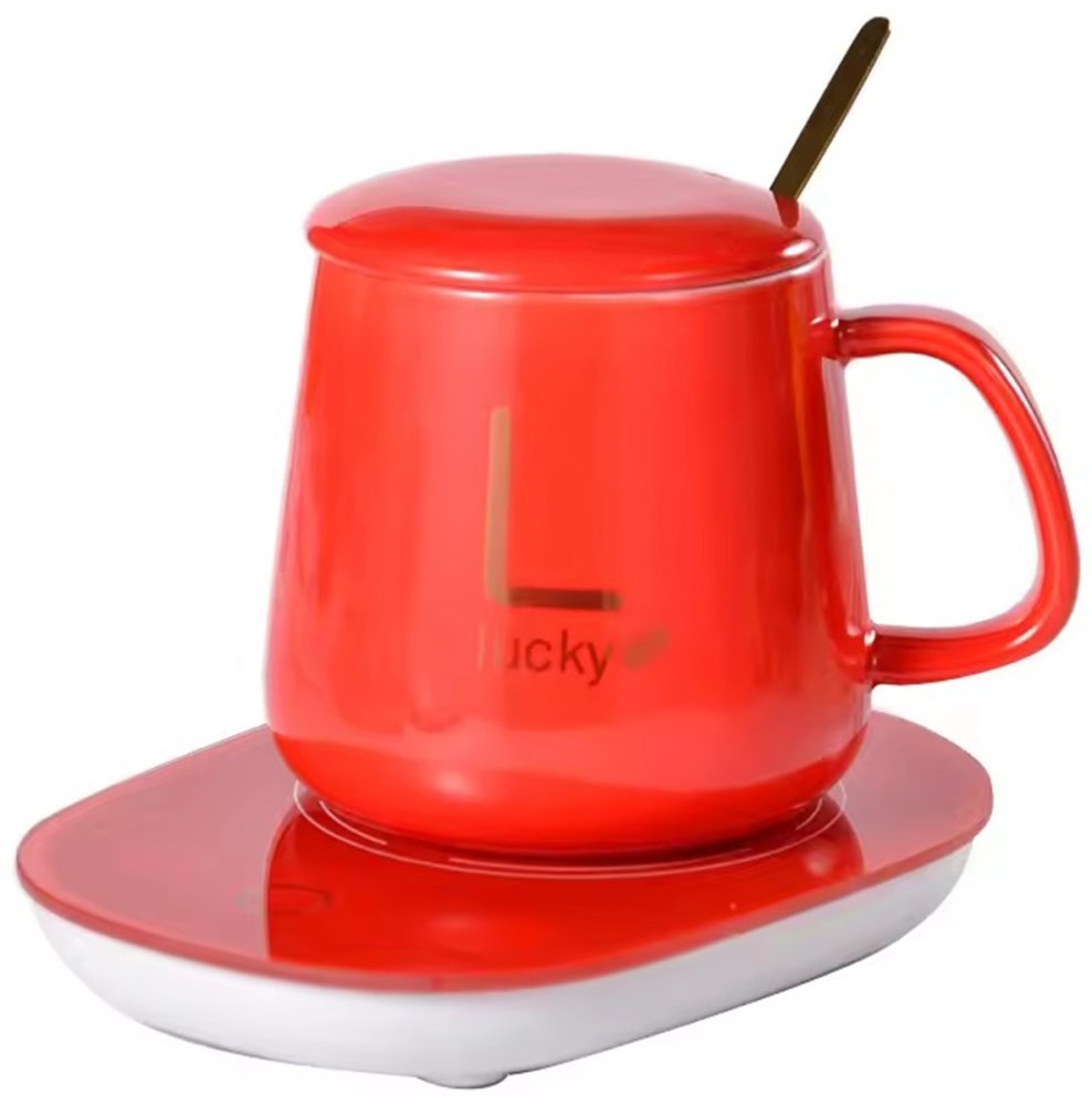 Electric Mug Warmer with Ceramic Cup and Spoon Set, Red (0)