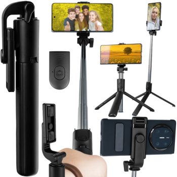 Izoxis 23518 2-in-1 Selfie Stick Tripod with Bluetooth Remote, Black