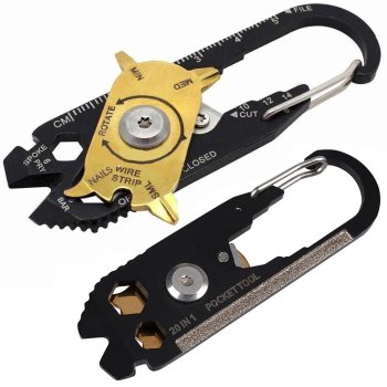 Multifunctional Carabiner Keychain with Knife, 20-in-1 Multitool
