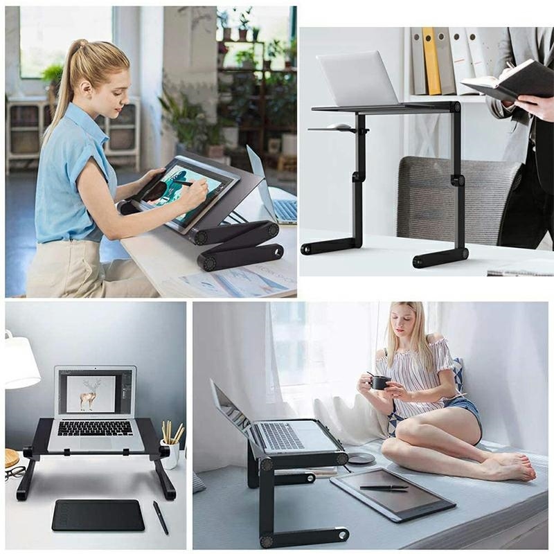 Adjustable Laptop Table for Bed with Cooling Fan and Mouse Pad (2)