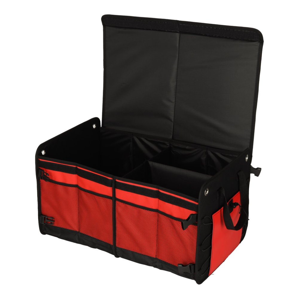 Large Foldable Car Trunk Organizer Storage Bag with Lid, Black Red (1)