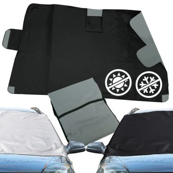 All-Season Car Windshield Cover for Snow, Ice and Sun, Large, Black-Grey