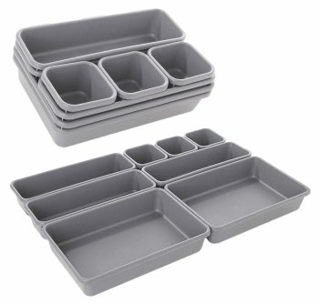 Cutlery, Kitchen Utensils, Tools, Stationery Storage Tray Drawer Modular Organizer, Gray
