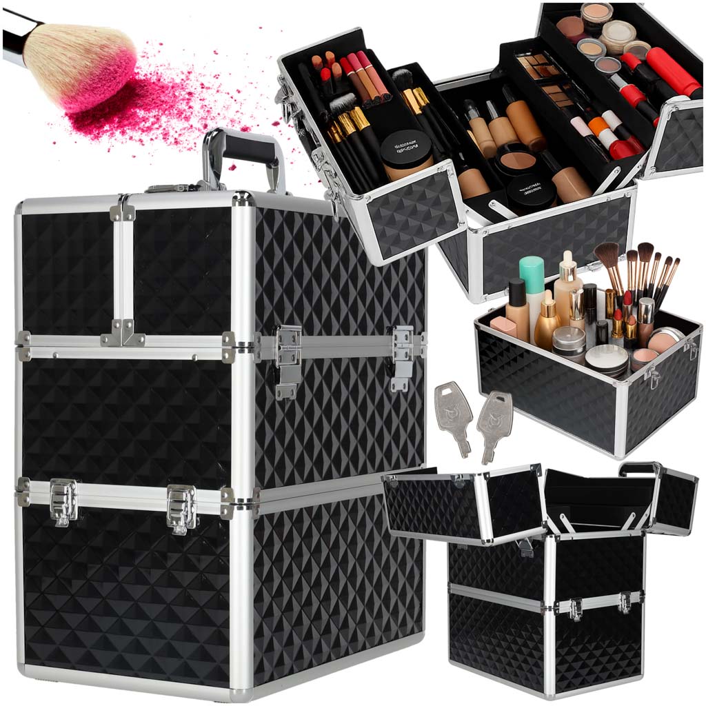 XXL Makeup Train Case Cosmetic Organizer Storage Box, Black