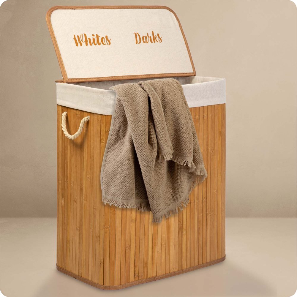 Bamboo Laundry Basket Massido 100 L – 2 Compartments with Lid (3)
