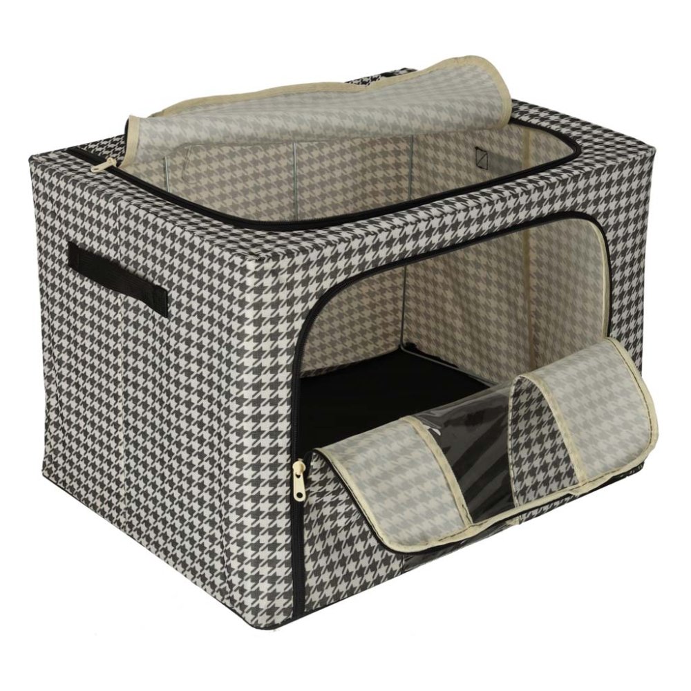 100L Wardrobe Storage Organiser Bag with Frame for Clothes and Bedding, Black and White (3)