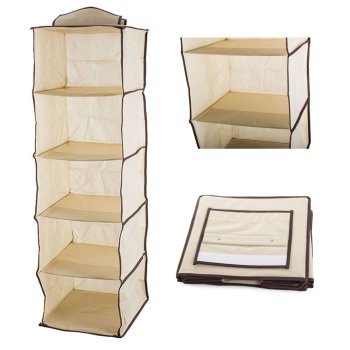 Hanging Wardrobe Organiser with 5 Shelves 100 cm, Beige