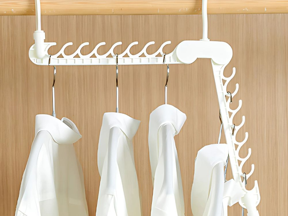 Space Saving Clothes Hanger, Foldable Wardrobe Organizer, 16 Slots, white (0)