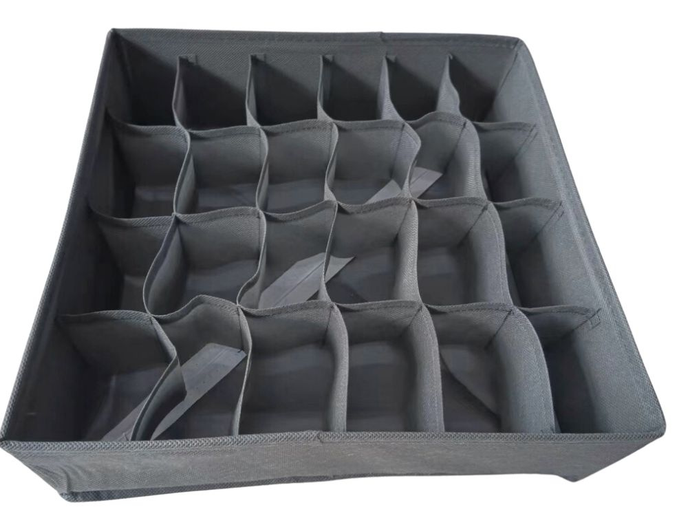 Underwear Drawer Organiser with 24 Compartments for Socks & Ties, Grey (1)