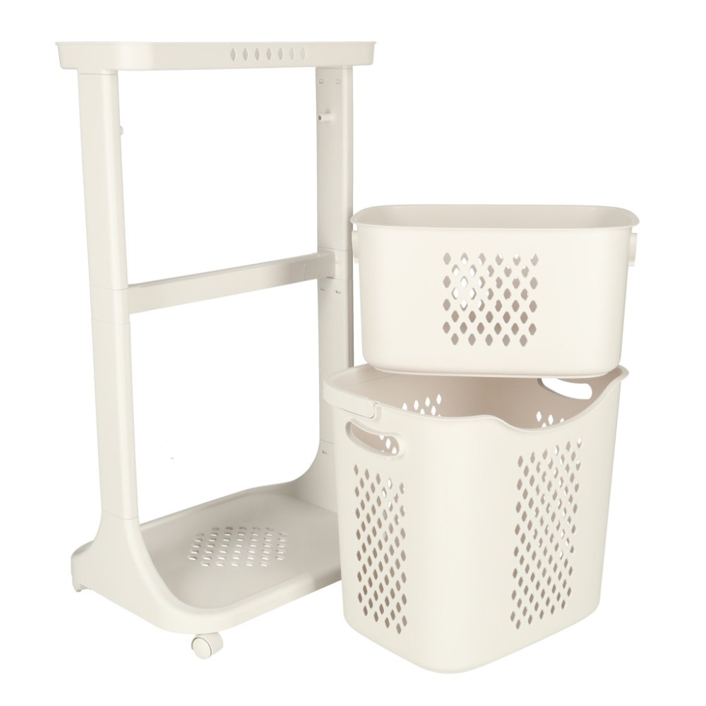 Floor Standing Double Deck Organizer Storage Baskets for Bathroom Kitchen on Wheels (4)