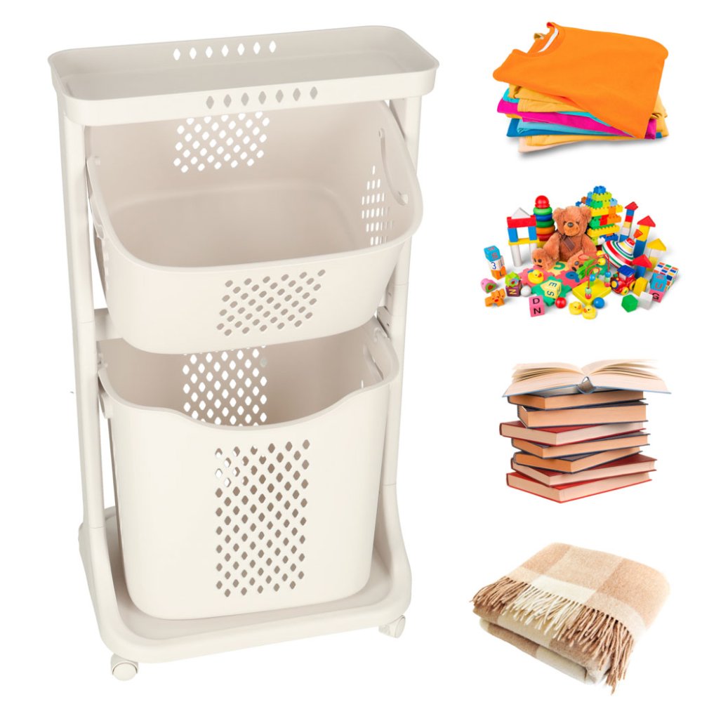 Floor Standing Double Deck Organizer Storage Baskets for Bathroom Kitchen on Wheels (2)