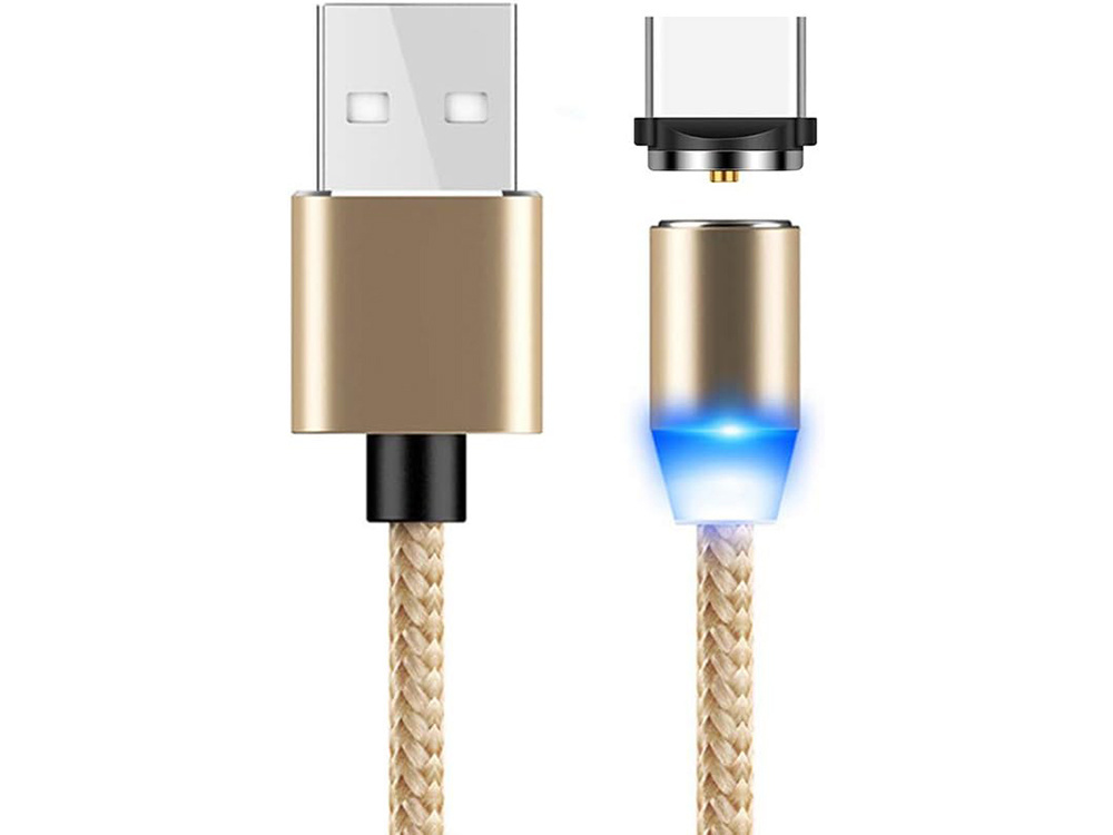 Magnetic charging cable 3-in-1 Micro USB, Type-C, Lightning, 1m, gold (0)