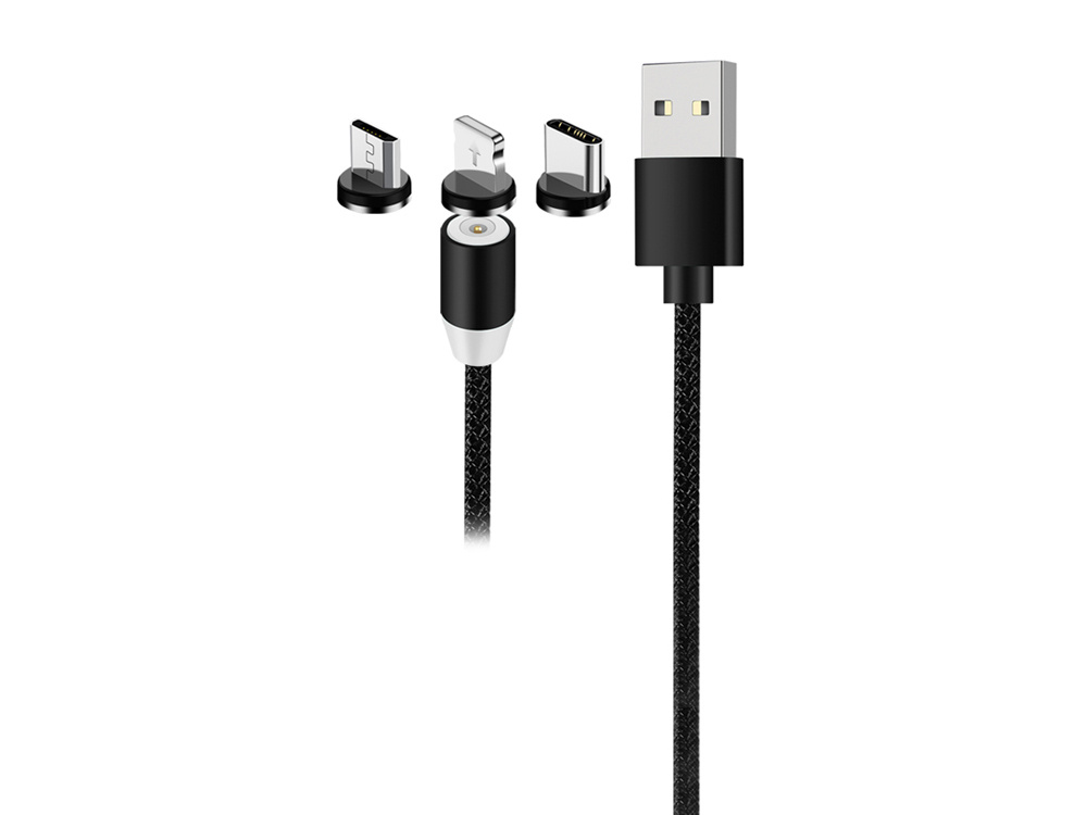 Magnetic 3-in-1 Charging Cable Micro USB Type-C Lightning 1m Black (0)