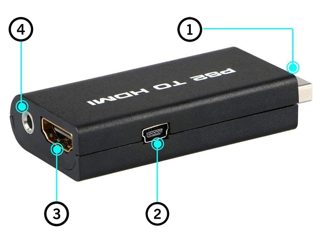 PS2 to HDMI audio adapter for PlayStation 2 gaming, black (1)