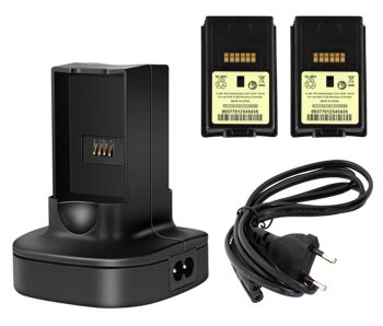 Xbox 360 controller battery charging station with 2 spare batteries, black