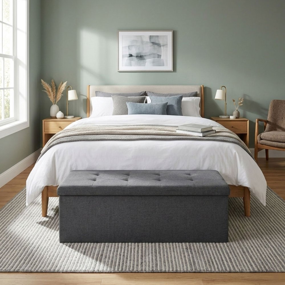 Storage Ottoman Bench 111x38 cm Upholstered ModernHome, dark grey (1)
