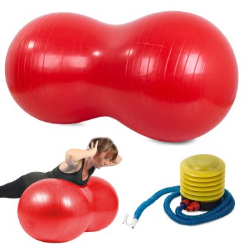 Large double fitness peanut gym ball with pump, red