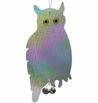 Bird repeller in sitting owl shape with bells, 41 cm