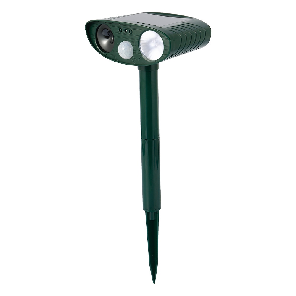 Solar Powered Ultrasonic Animal Repeller with Motion Sensor and Flashing LED