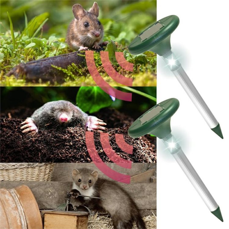 Ultrasonic Mole and Rodent Repeller with Solar Battery and LED Lighting, 2pc. (0)