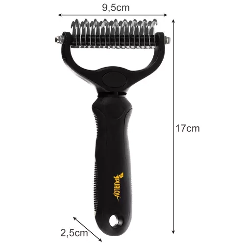 Purlov 20427 Double-Sided Undercoat Rake for Dogs and Cats, Deshedding Tool (1)