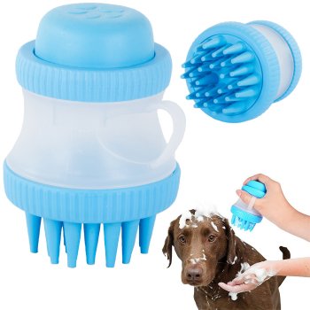 Silicone Pet Bath Brush for Dogs and Cats with Shampoo Dispenser, Blue