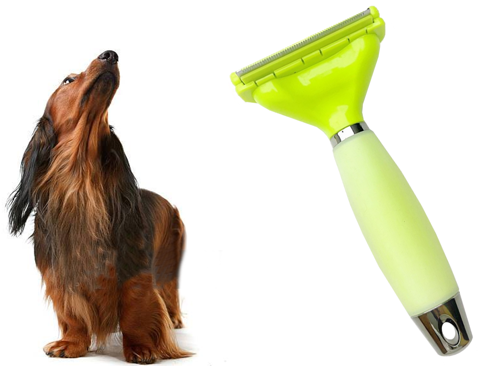 Deshedding tool for dogs and cats, undercoat rake for shedding, stainless steel, green (2)