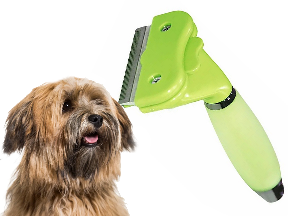 Deshedding tool for dogs and cats, undercoat rake for shedding, stainless steel, green (3)