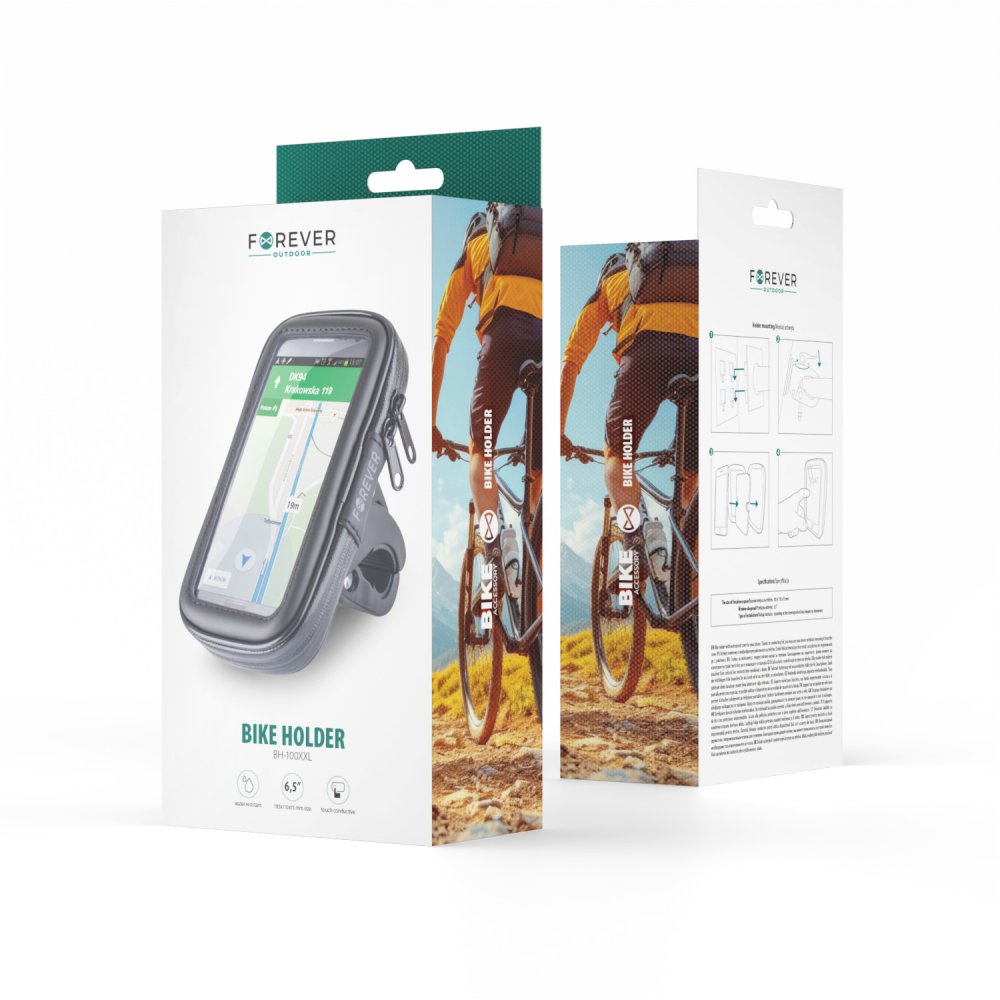 Waterproof Bike Phone Mount Forever BH-100 XXL for 6.5" Phones, Black (0)