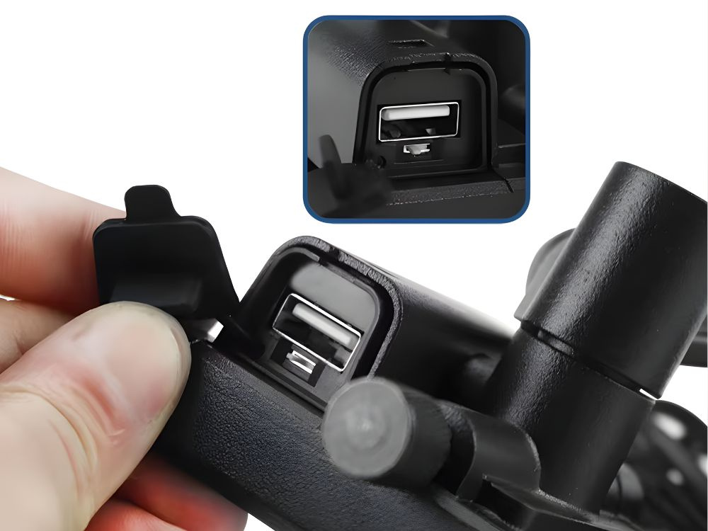 Motorcycle Phone Mount with USB Charger, Adjustable Handlebar Holder, Black (2)