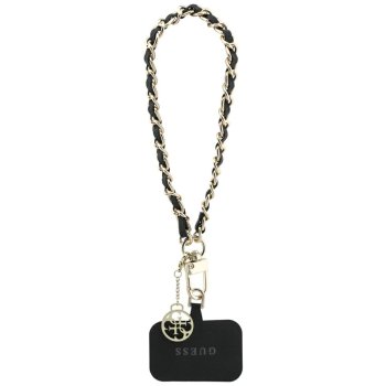 Guess GUOUCHSAMC4K Universal Hand Strap Case - Black Saffiano Chain 4G Charm